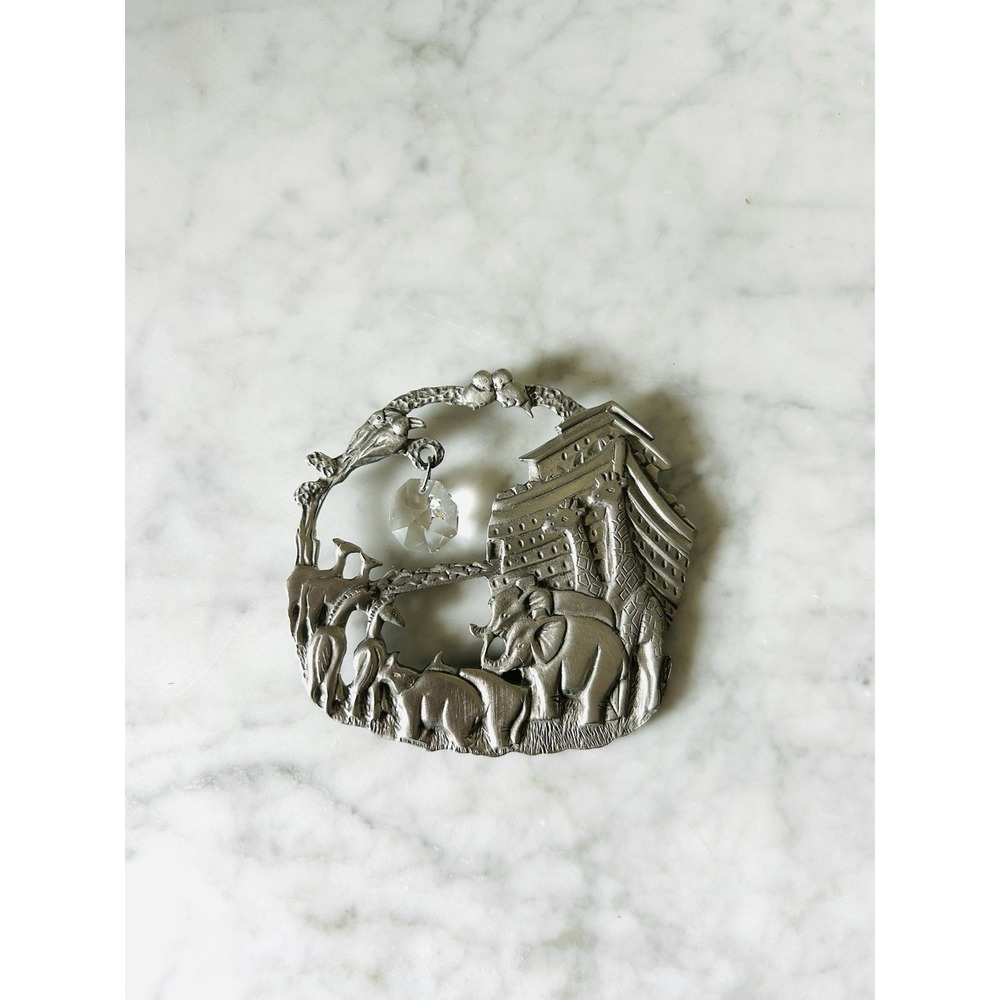 Vintage Pewter Noah's Ark Suncatcher Ornament 3D Animals Giraffes Elephants